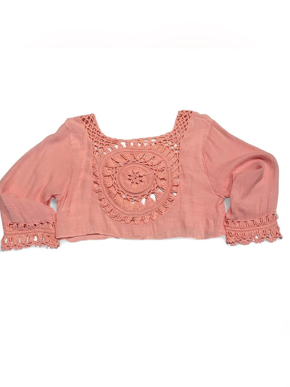 Size: S/M l Peach Linen Crocheted Crop Top